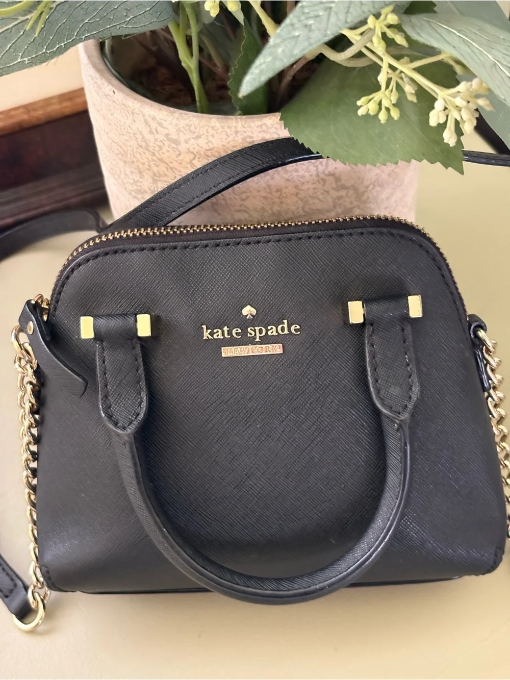 Kate Spade Small Black Leather Dome Satchel